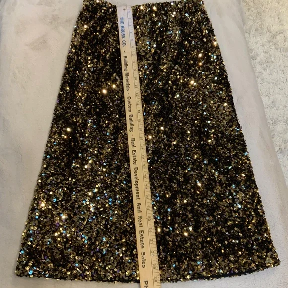 Banana Republic Gold Black S Sequin Elastic waist Skirt Party Wedding Guest - Picture 3 of 6